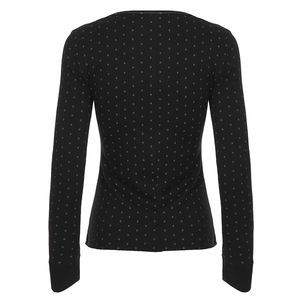 Camiseta de manga larga con cuello redondo y botones, estilo femenino, con estampado de lunares en contraste de color, estilo vintage, ajustada y versátil. - Product Image 6