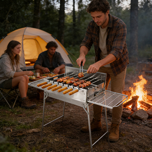 Griglia BBQ Portatile Pieghevole <span class=keywords><strong>a</strong></span> Carbone con Spiedi Rotanti per Auto, Campeggio, Picnic, Giardino e Feste in Spiaggia - Product Image 3