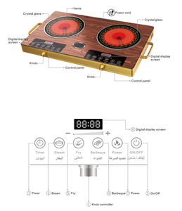Cocina Infrarroja <span class=keywords><strong>de</strong></span> Doble Zona, 3500W, Estufa Eléctrica <span class=keywords><strong>de</strong></span> Dos Quemadores, Placa Calefactora <span class=keywords><strong>de</strong></span> Cerámica Portátil con Temporizador - Product Image 1