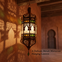 Lanterne suspendue marocaine en métaux délicats, métal et verre, style antique, lampe décorative pour Noël et la maison DL-010