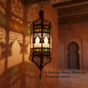 Lanterne suspendue marocaine en métaux délicats, métal et verre, style antique, lampe décorative pour Noël et la maison DL-080 - Product Image 1