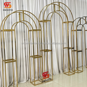 LEDA Wedding Events Three-piece Set Metal Frame <b>Backdrop</b> <b>Stand</b> Gold Stainless Steel Double Arch - Product Image 4