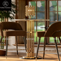 Nouvelle arrivée, table de bar de luxe avec plateau en marbre, table ronde haute en acier inoxydable doré pour les fêtes, les événements, les hôtels, les salons