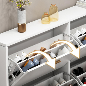 خزانة أحذية خشبية احترافية متعددة الطبقات بيضاء قابلة للإمالة، خزانة أحذية عمودية - Product Image 5