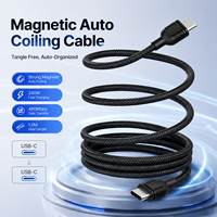 Câble magnétique USB-C vers USB-C 240W USB 2.0 5A à charge rapide, cordon en nylon tressé pour ordinateur portable, longueur 1m