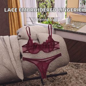 Ensemble de lingerie sexy et respirante pour femme, en dentelle transparente, avec broderie féerique, comprenant un soutien-gorge délicat et des culottes push-up érotiques - Product Image 2