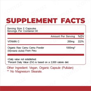 Amaz OEM Marque privée Approvisionnement personnalisé Supplément Premium Capsules de <span class=keywords><strong>Camu</strong></span> <span class=keywords><strong>Camu</strong></span>-Supplément de soutien immunitaire avec vitamine C naturelle - Product Image 2