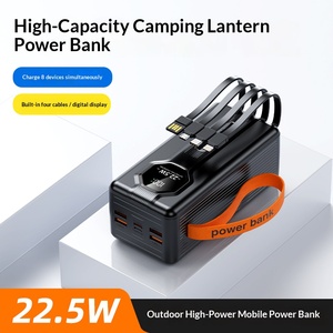 Banque d'alimentation <span class=keywords><strong>solaire</strong></span> 50000mAh, <span class=keywords><strong>chargeur</strong></span> portable haute <span class=keywords><strong>capacité</strong></span> avec écran LED multi-ports, 4 câbles intégrés, charge rapide pour l'extérieur - Product Image 4