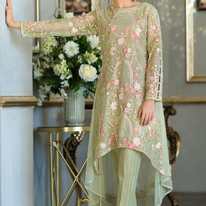 Stylish 2021 Kurta with <b>Pant</b> Beautiful Applique Work Dress for Party/Wedding Natural Waistline Lace and Button Decoration - Product Image 1