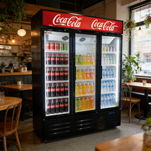 Vitrine réfrigérée verticale <span class=keywords><strong>pour</strong></span> steak <span class=keywords><strong>de</strong></span> bœuf et saucisses, refroidissement par air et ventilateur, réfrigérateur d'exposition avec <span class=keywords><strong>porte</strong></span> en verre - Product Image 2