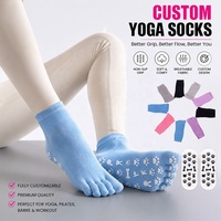 Chaussettes à cinq doigts bleues personnalisées, mi-mollet, antidérapantes avec points en silicone, séparatrices de doigts, mi-mollet, antidérapantes
