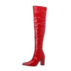 Custom Sexy Long Boots Manufacturer Single Color Patent Leather Sexy Over the Knee High Boots Custom Chunky Over The Knee Boots