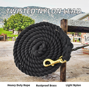 Cuerda de Nylon Sólido Trenzado para Caballos, 10 Pies de Largo, Resistente, Negra, con Mosquetón de Latón Resistente al Óxido, Ligera - Product Image 2
