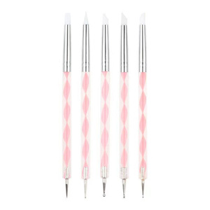 Kit de 5 pinceaux en silicone pour la sculpture des ongles, bleu, vert, rose, outils de pointillage pour pétales de fleurs, pour l'art des ongles 3D - Product Image 1