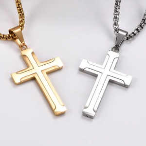 Collar con colgante de cruz, collar de acero inoxidable con dijes religiosos de oración para hombres y mujeres, regalo de joyería - Product Image 2