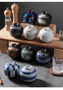 Petit bol en céramique <span class=keywords><strong>de</strong></span> style japonais, nid d'oiseau avec couvercle, bol pour mijoter, pot à vapeur, bol à œufs à la vapeur, bol à dessert - Product Image 3