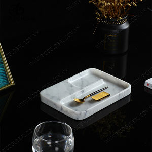 Plateau de service en marbre artisanal de luxe, pierre naturelle décorative pour le rangement à domicile, style artistique, présentoir à bougies, fabrication OEM en Malaisie - Product Image 2