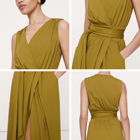Fabricant de Robes Personnalisées OEM ODM pour Femmes, Vert Olive, Sans Manches, Col en V, Taille Nouée, Fendue