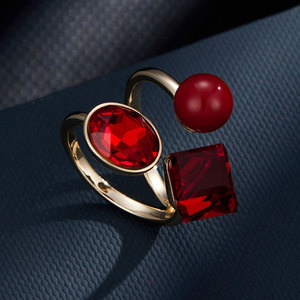 Ankora Red Geometric Open Ring <b>Adjustable</b> Crystal <b>Square</b> Index Finger Ring Party Jewelry - Product Image 1
