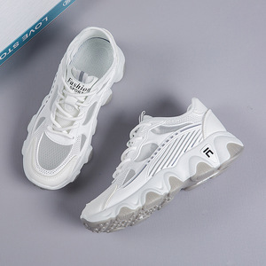 White Mesh Chunky Sneakers Lace-Up Round Toe Breathable All Seasons Walking <b>Shoes</b> - Product Image 6