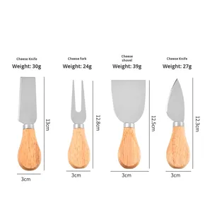 ชุดมีดตัดพิซซ่า4ชิ้นทำจากสแตนเลสมีดตัดครีมด้ามไม้สำหรับคนรักชีส - Product Image 3