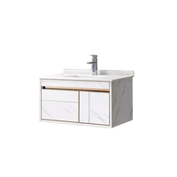 Ensemble de meuble-lavabo mural moderne pour salle de bain, en PVC mélaminé, avec vasque en céramique, comptoir, miroir LED, résistant à l'eau