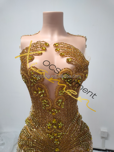 Ocstrade, recién llegados, vestidos de graduación con diamantes de imitación de plumas doradas personalizados, vestido de noche, fiesta romántica, Vestido largo de graduación con lentejuelas para mujer, Sexy - Product Image 4