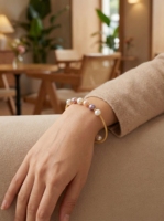Bracelet jonc Lumiara pour femme, plaqué or 24 carats, certifié IGI, avec perles multicolores classiques et breloque en forme de couronne sertie en canal