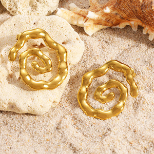 Spiral Pattern Drop <b>Earrings</b> 18k <b>Gold</b> Plated Stainless Steel Party Fashion <b>Dangle</b> <b>Earrings</b> - Product Image 2