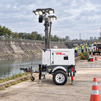 Tour d'éclairage manuelle de 7 m avec moteur diesel, réservoir de carburant de 70 L, éclairage LED de 22 400 lm pour chantiers extérieurs