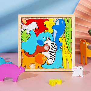 Jeu de puzzle éducatif en bois pour enfants, dessin animé, Montessori, légumes, dinosaures 3D, 12 pièces - Product Image 2