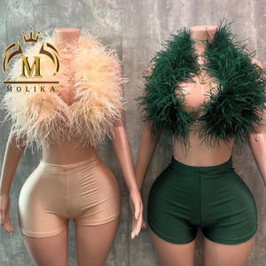 女性用ショーツセットFaux Furクロップトップとショーツ2ピースセット女の子セクシーY2Kツーピースセット女性服2025 - Product Image 1