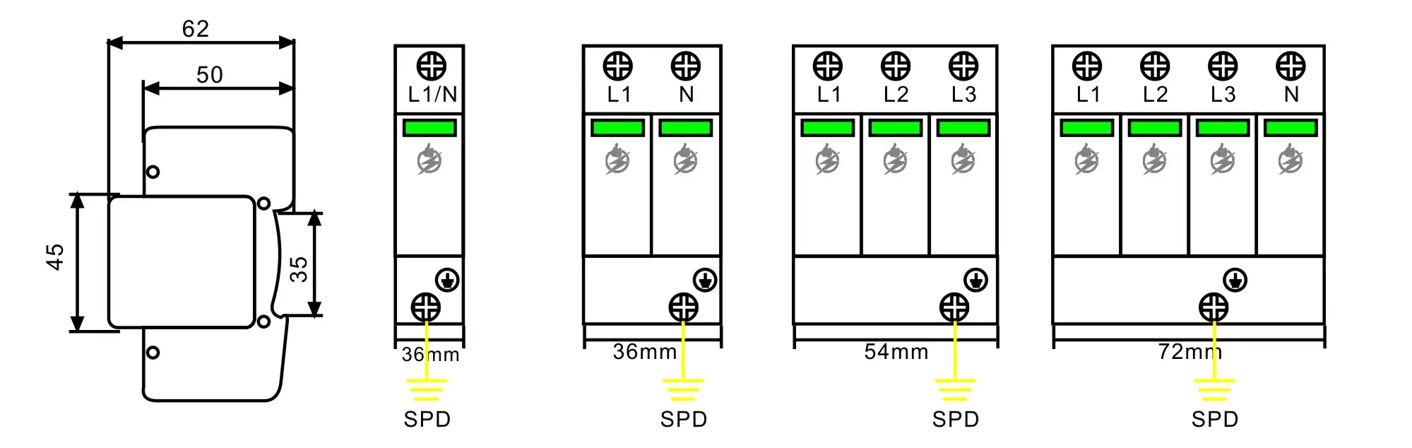 CE 서프레서 드 피코 AC SPD 275v 385V T2 2P 3P 서지 보호 장치 DPS 서지 보호 장치 SPD