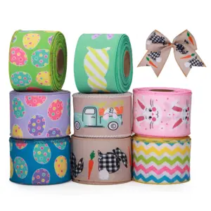 Factory Direct Sale 2.5 Inch Wired Burlap Ribbon Trims Easter Ribbons Fabric Wire Edge Ribbon