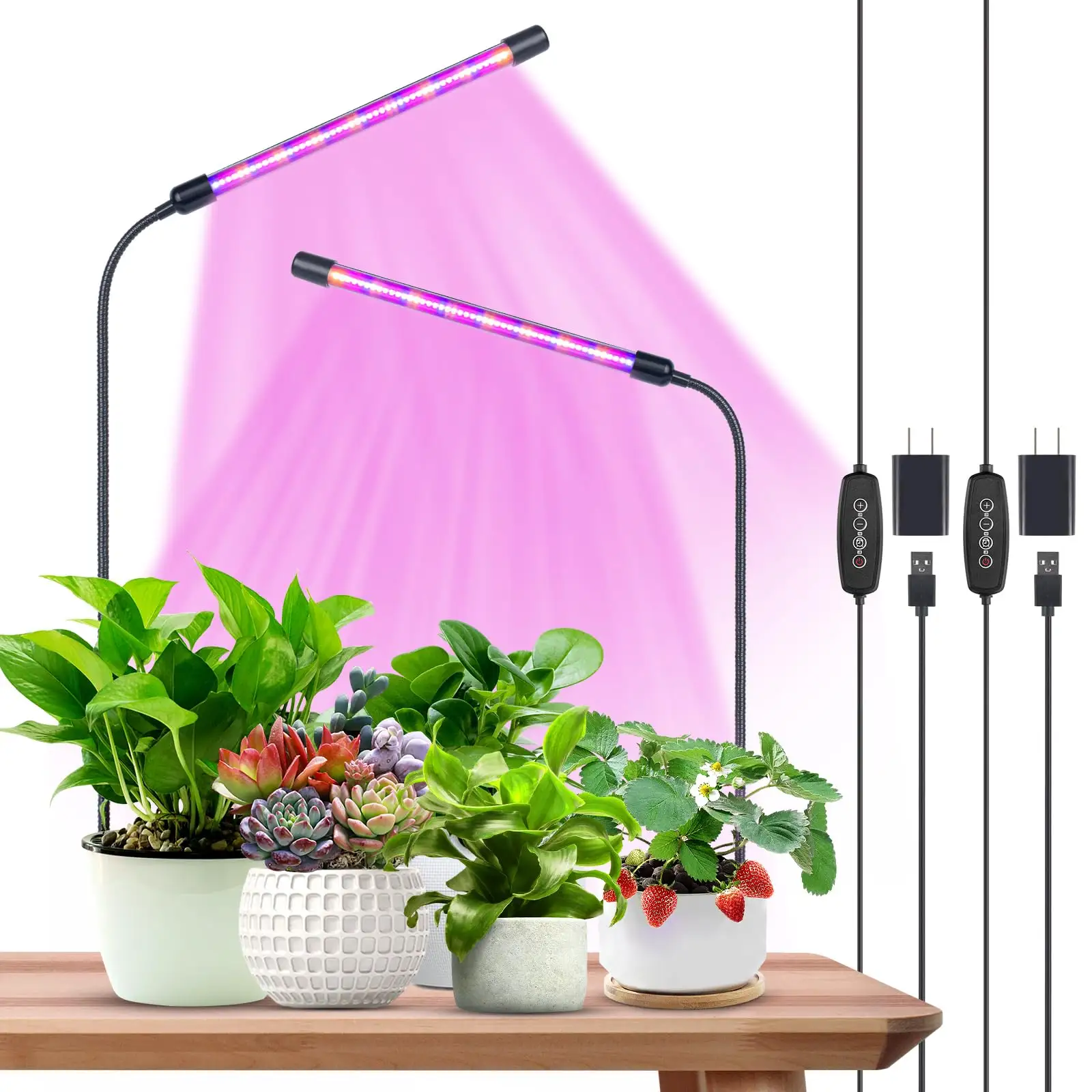 Luces de cultivo de plantas, bombillas de lámpara LED de 40 cabezales dobles para escritorio de interior, crecimiento de plantas y Inicio de semillas, lámpara de cultivo de luz solar con Clip