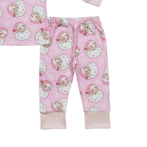 Petite fille Boutique ensemble de vêtements décontractés rose noël père noël imprimer automne tenues pour enfants tout-petits en gros enfant soeur ensemble - Product Image 3