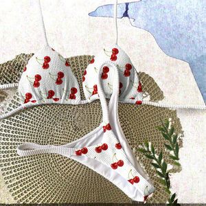 Nuevo Diseño, Bikini Sexy para Mujer, Estampado de Cerezas, Spandex/Nylon de Secado Rápido, Traje de Baño de 2 Piezas para Playa - Product Image 3