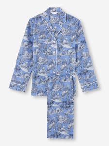 Pijamas de mujer Algodón <span class=keywords><strong>Batiste</strong></span> Blue Island Hopping Print Cintura elástica Cuello en V High-rise Casual Pijamas de punto Manga larga - Product Image 4