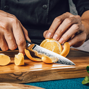 Cuchillo para Frutas <span class=keywords><strong>de</strong></span> 4 Pulgadas, 129 Capas <span class=keywords><strong>de</strong></span> Acero Damasco Japonés, Cuchillos Pequeños para Pelar Frutas, Cuchillo <span class=keywords><strong>de</strong></span> Chef para Cortar con Mango <span class=keywords><strong>de</strong></span> Resina Azul - Product Image 4
