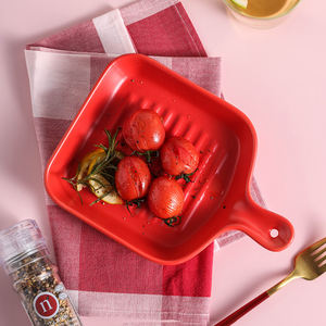 Chaoda, plato para hornear Retro <span class=keywords><strong>de</strong></span> cerámica <span class=keywords><strong>de</strong></span> 9,5 pulgadas, utensilios para hornear Rectangular <span class=keywords><strong>de</strong></span> porcelana con asa, moldes para hornear para cocinar y cenar pasteles - Product Image 5