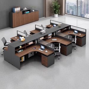 Combinazione Scrivania e Sedia per Ufficio, Postazione a L in Acciaio Minimalista Moderna con 4 Posti e 6 Schermi, Tavolo per Computer - Product Image 2