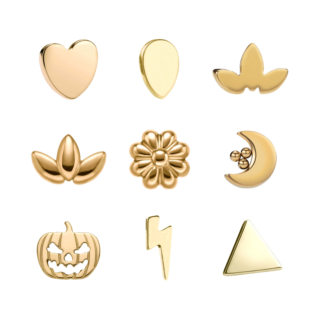 Giometal Implant Titanium PVD 18K Gold Basic Threadless or  Threaded Ends Tragus Helix Daith Piercing Earrings Body Jewelry