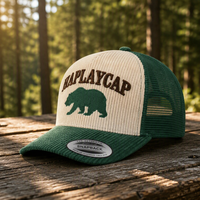 Casquette de baseball personnalisée en velours côtelé, style trucker, à 5 panneaux, dos en maille, bicolore, respirante, avec broderie animale