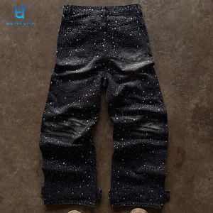 <span class=keywords><strong>Pantalon</strong></span> en jean streetwear personnalisé BENTURA avec logo, jambe droite, effet froissé, délavage acide, entièrement orné de <span class=keywords><strong>strass</strong></span> et de perles pour homme - Product Image 5