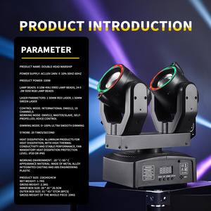 Mini projecteur laser double tête 100W avec 24x0.2W LED RGB DMX512 activé par le son CRI90 IP33 pour scène professionnelle, DJ, discothèque, soirée, dimmable - Product Image 5