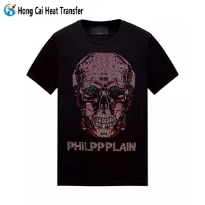 Hongcai Bling Rhinestone Tùy Chỉnh Cotton Ngắn Tay Áo Người Đàn Ông Của T-Shirt Rhinestone Logo Tùy Chỉnh Rhinestone Chuyển Người Đàn Ông Của T-Shirt