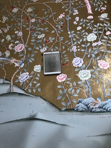 Carta da <span class=keywords><strong>Parati</strong></span> Dipinta a Mano in Stile Chinoiserie <span class=keywords><strong>con</strong></span> <span class=keywords><strong>Foglie</strong></span> d'Oro - Product Image 3