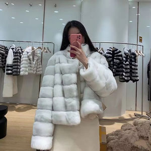 Abrigo de Piel de Lujo para Mujer, Invierno 2025, Chaqueta de Piel de Conejo Rex Genuina, Color <span class=keywords><strong>Chinchilla</strong></span>, Talla Grande, Abrigo Cálido de Invierno - Product Image 6