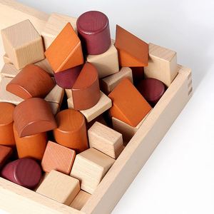 Development Toy 46 PCS Safety Beech Wood Inspiring Classic Stacking Brick Castle Unit Wooden <b>Building</b> <b>Blocks</b> <b>Set</b> - Product Image 2