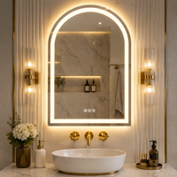 Miroir de Maquillage Mural LED Dimmable Anti-buée à 3 Couleurs avec Interrupteur Tactile, Fabrication Directe Usine, pour Salle de Bain, Forme Arche